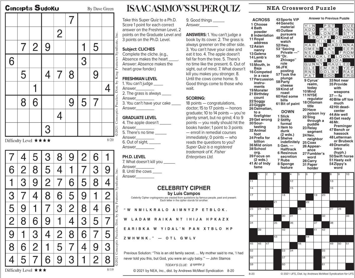 Friday Aug 21 Comics And Puzzles Daily Comics Timeswv Com