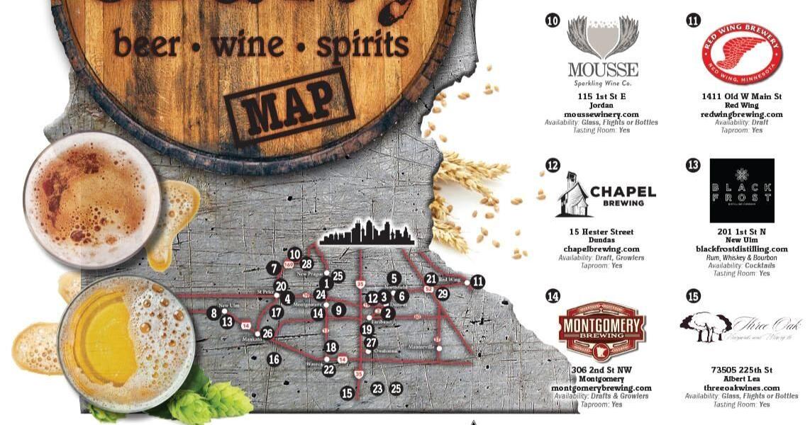 The SOUTHERN MINN SCENE Brewery, Cidery, Distillery and Winery map