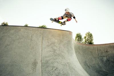 Helmets are essential gear when skateboarding.