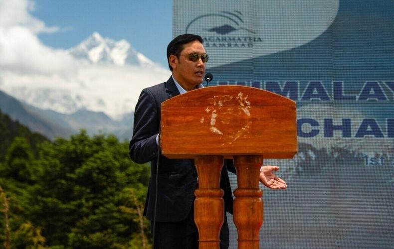 Mingma Chirri Sherpa, Mayor of the Khumbu Pasang Lhamu Rural Municipality, speaks at the “Himalayan Climate Charter 2026 Namche Summit.”