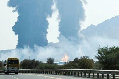 Clouds of dark black smoke seen coming from Fujairah in the United Arab Emirates, which is home to a major port and oil export terminal