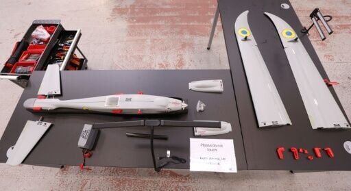 Parts of an unassembled Mini Shark reconnaissance drone