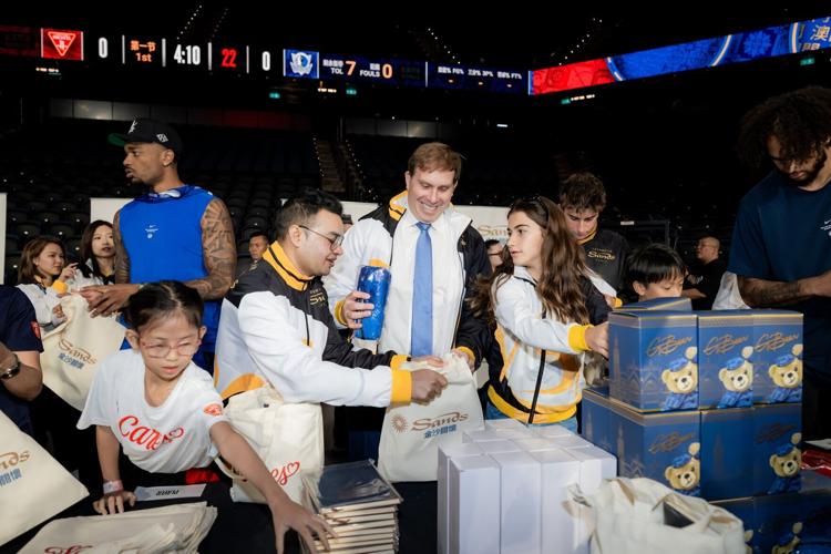 NBA players joined local students, executives from Las Vegas Sands and Sands China, and Sands Cares Ambassadors in assembling care packages during the Tip-Off Day of the “NBA Cares x Sands Cares Community Impact Week 2026” at The Venetian Arena on Thurs...