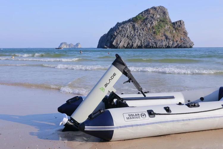 Blade Electric Outboard on a Sandy Beach