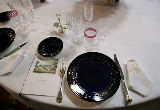Sevres porcelain service is shown at the Elysee Palace in September, 2005