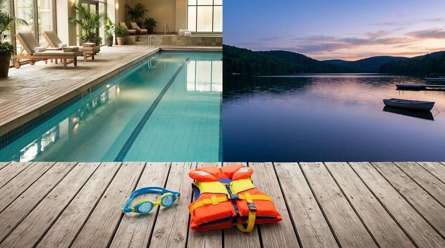 Split image - Pool and Lake. No matter the body of water, vigilance is essential