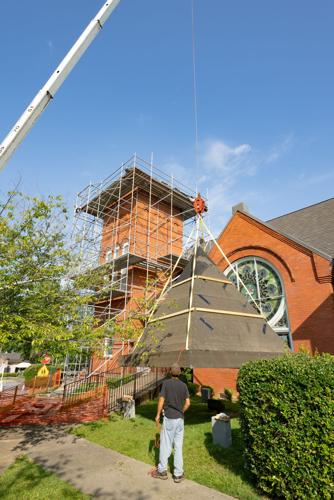 Tower of First United Methodist Church Gets a New Roof