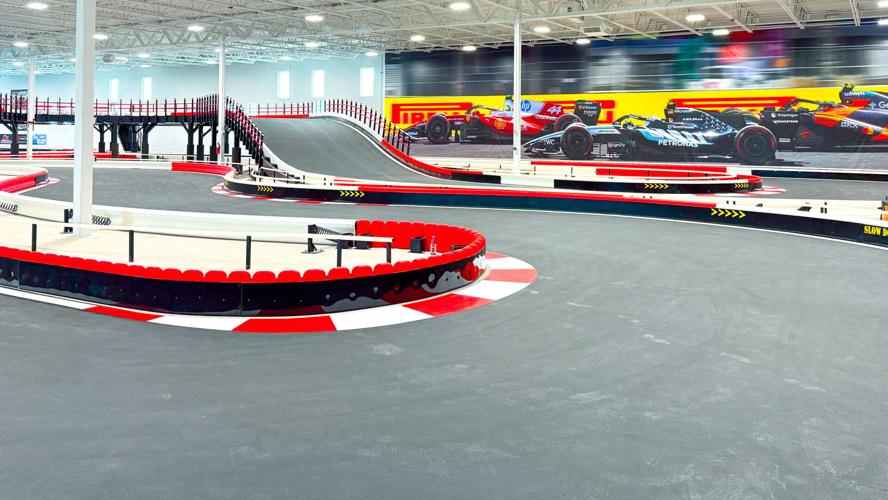 The multi-level indoor go-karting track at K1 Speed Thornton.
