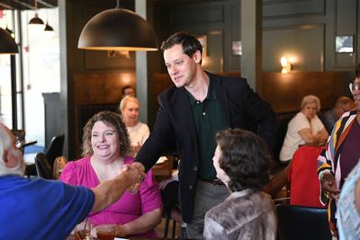 Cliff Williams / TPI Phillip Ensler stopped in Wetumpka Thursday as he campaigns for lieutenant governor. Ensler, a Democrat, faces Republican John Wahl in the November General Election.