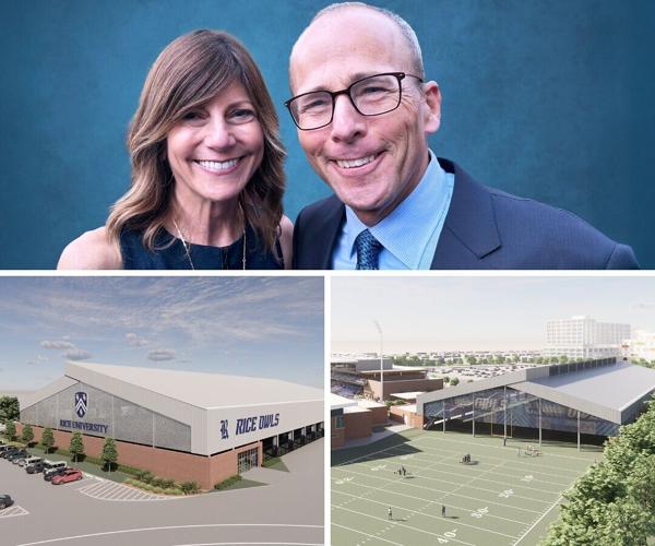 Patti and Jonathan Kraft; Architectural renderings of Kraft Pavilion at Rice University (Courtesy SWA Group)