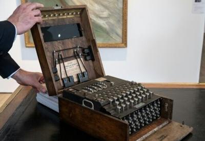 The Enigma M4 rotor key machine as displayed by Christie's ahead of its sale