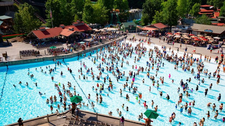 Dollywood's Splash Country Water Park in Pigeon Forge, Tennessee, hosted the largest single WLSL event with 1,442 participants, marking its 16th year with the initiative. Aerial view of participants in the wave pool during WLSL, which anchors Dollywood'...