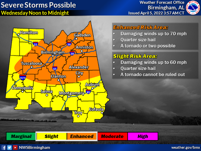 Severe storms expected Wednesday afternoon, evening