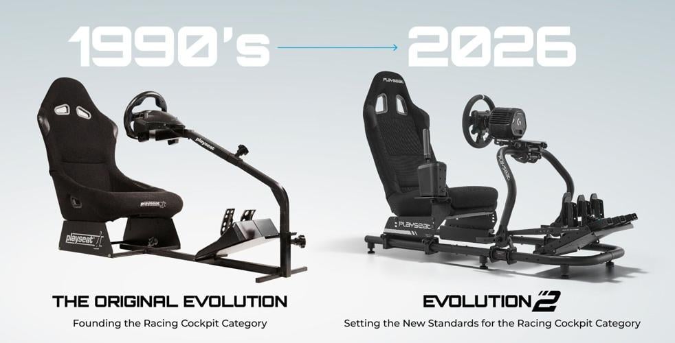 Showing the first commercial racing simulator in the 1990s and the newest innovation of Playseat® that comes out later this year.