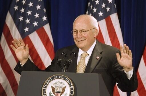 Dick Cheney, pictured delivering a lecture to the Federalist Society in 2006, loomed over US politics for half a century