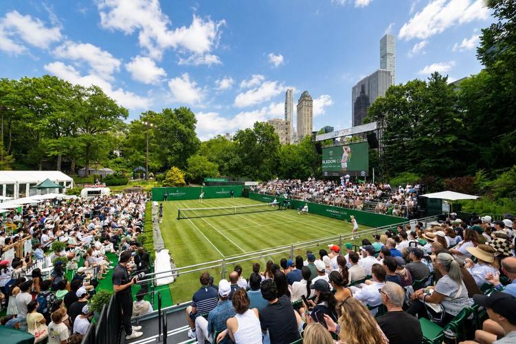 Genie Bouchard and Caroline Wozniacki face off on The Wimbledon Court in Central Park, presented by TXG and The All England Lawn & Tennis Club