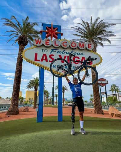 Mohamed Lahna finishes bike leg of triathlon
