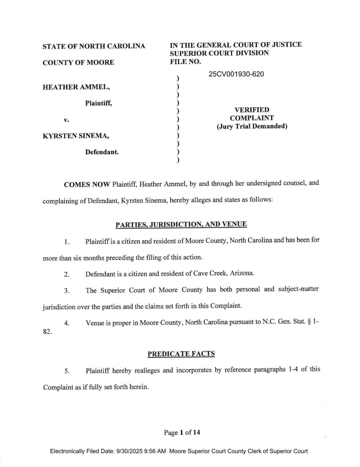 FNF - NC - Lawsuit H Ammel v Sinema Original
