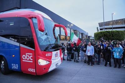 An Iranian national team bus arrives in Tijuana, Mexico, on June 7, 2026.
              AP Photo/Gregory Bull
