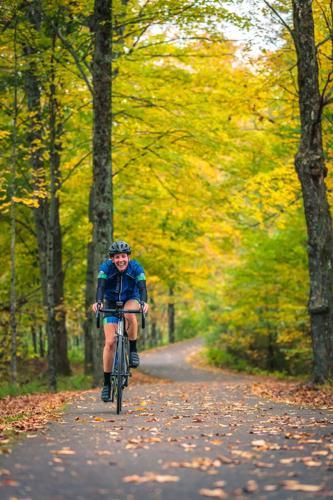 Cycling on a fall Backroads bike tour in Vermont.