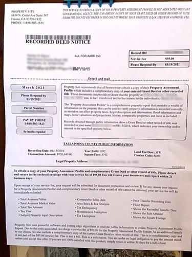 Property owners receiving notices to pay for copies of deeds