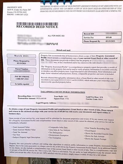 Property owners receiving notices to pay for copies of deeds