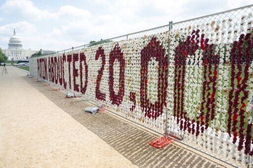 A fence on the National Mall in Washington was adorned with 20,000 stuffed teddy bears to represent Ukrainian children abducted by Russia since the start of the war