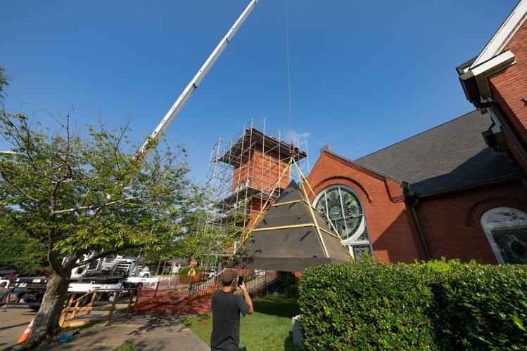 Tower of First United Methodist Church Gets a New Roof