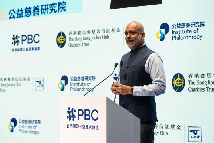 Photo 6: Hari Menon, President of Global Growth & Opportunity at the Gates Foundation, delivers the forum’s opening keynote address on day two in a session entitled “The New Growth Agenda: Philanthropy’s Role in Expanding Opportunity for All”.