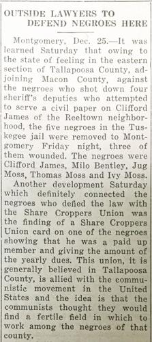 Local coverage of The Share Croppers Union