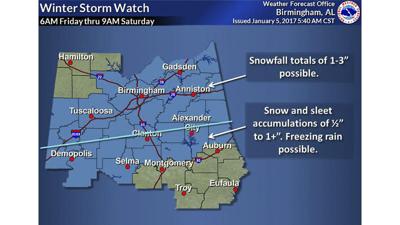 Winter Storm Watch area now includes Alexander City and Tallapoosa County