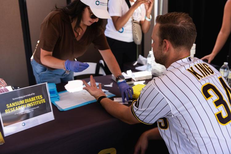 San Diego Padres pitcher Michael King is screened for type 1 diabetes during No Curveballs: Rally for Type 1 Diabetes Early Detection, presented by Beyond Type 1, the King of the Hill Foundation and the San Diego Padres at Petco Park on August 1, 2026. ...