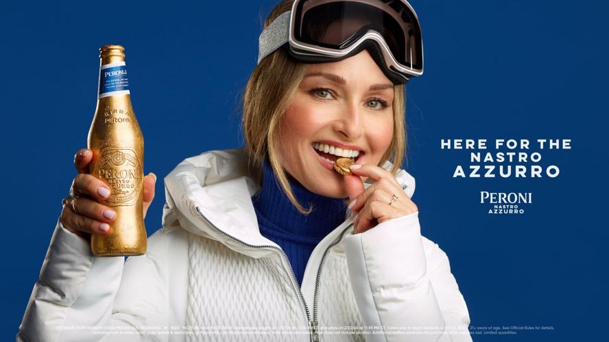 Giada De Laurentiis cheers to Peroni Nastro Azzurro’s latest campaign, “Here For The Nastro Azzurro.”
