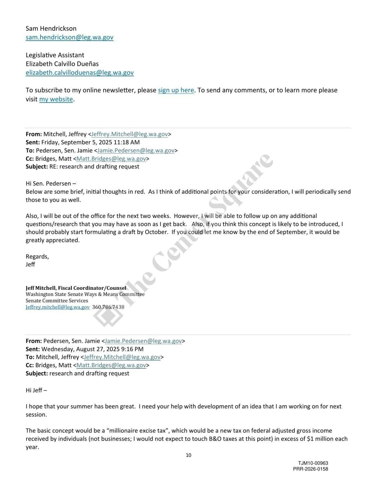 jamie pedersen email about income tax