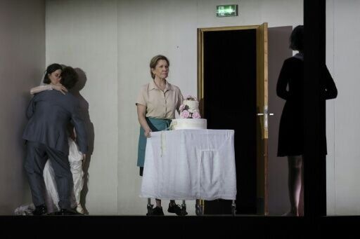 US mezzo-soprano Joyce DiDonato (C) performs on stage during a rehearsal of 'Innocence'