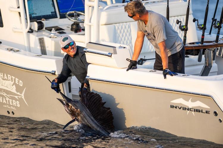 Three-time World Sailfish Champion and Emmy-nominated television host Peter Miller lands a sailfish during the filming of his award-winning adventure series "Uncharted Waters with Peter Miller." With more than four decades spent exploring the world's oc...