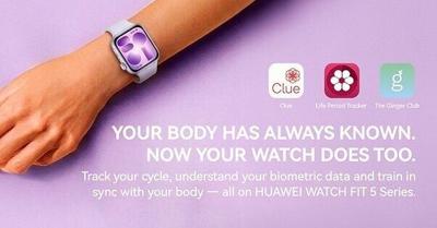 The HUAWEI WATCH FIT 5 Series integrates Clue, Life: Period Tracker, and The Ginger Club, bringing cycle tracking, biometric insights, and body-synced training together in one wearable ecosystem built for women's everyday wellbeing.