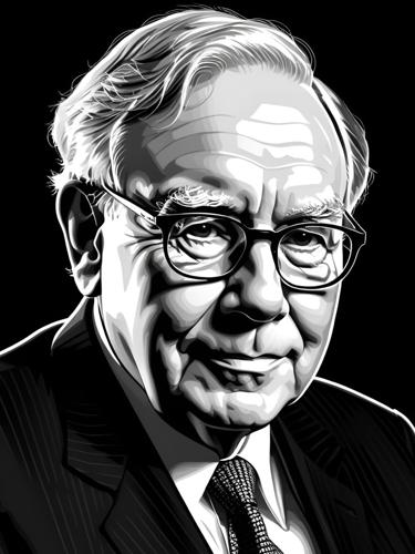 illustration of Warren Buffett, black & white tone, black outline, high constrast