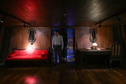 Museo del Galeon Executive Director Manuel Quezon leading a tour of the Galeon Espiritu Santo, a full-scale representation of a 17th century galleon, on display at the Museo del Galeon in Manila