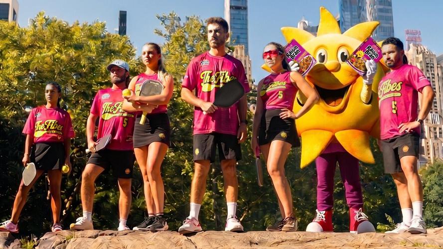 Photo Courtesy of VaynerMedia.
Left to right: Milan Rane, Will Howells, Anna Leigh Waters, Federico Staksrud, Jorja Johnson, Sunny (Kellogg's Raisin Bran's iconic mascot), and Noe Khlif