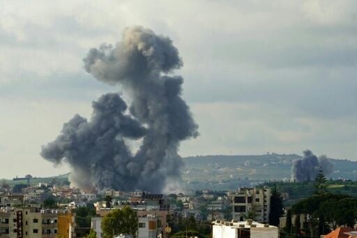 Smoke rises from the site of Israeli airstrikes that targeted the southern Lebanese village of Habbouch on May 1, 2026