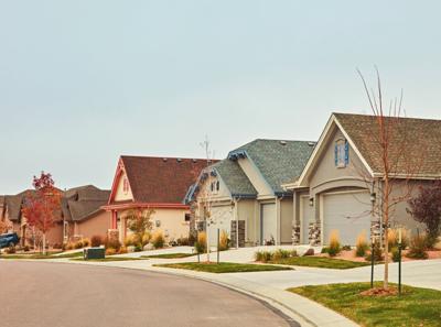 Multiple homes in a residential neighborhood in America on a fall morning