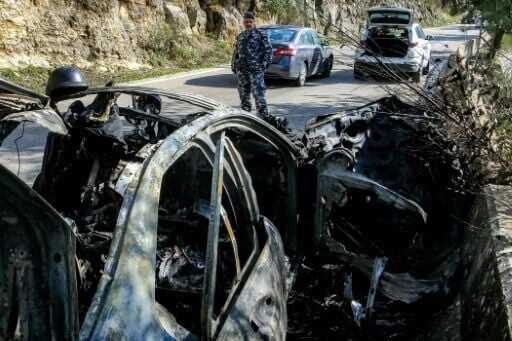 The husk of a destroyed vehicle used by journalists killed by Israel in south Lebanon