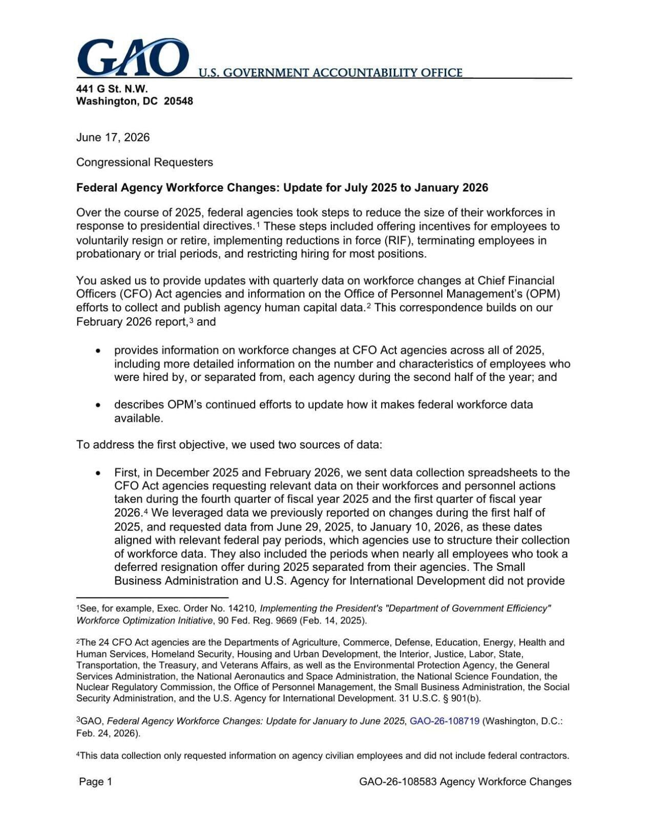 Federal Agency Workforce Changes: Update for July 2025 to January 2026