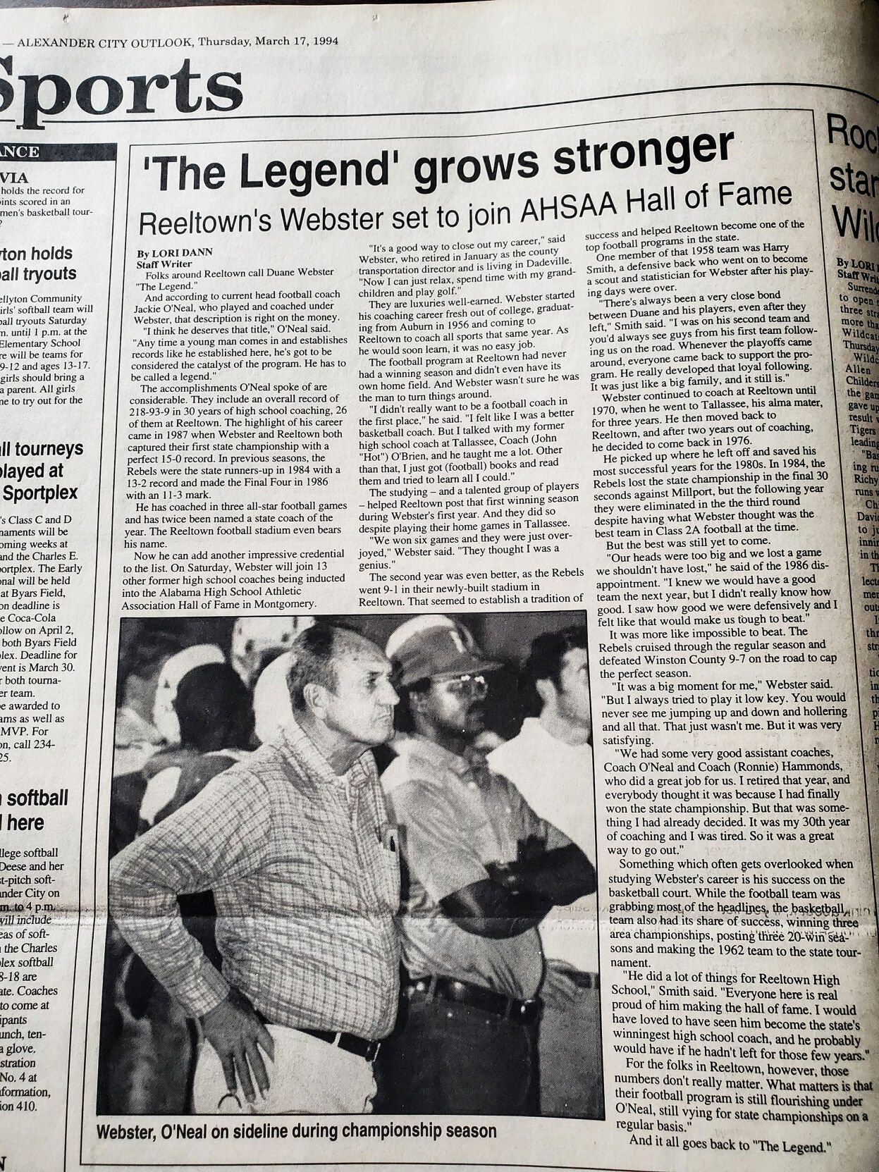 Highway 120 renamed for well-respected, longtime Reeltown coach Webster