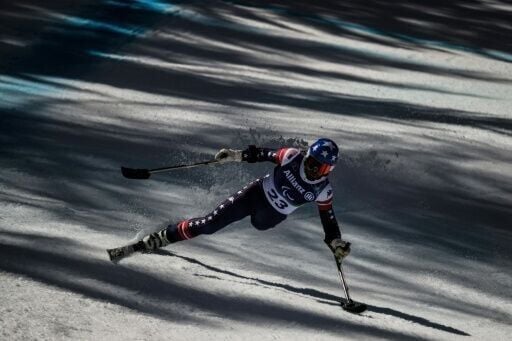 Halgren, pictured here on March 7, won silver at the men's standing super-G