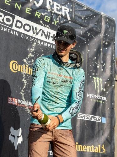 Monster Army's Nate Kitchen Wins Pro Men's Division at the Monster Energy Pro Downhill Mountain Bike Race in Vernon, New Jersey.
