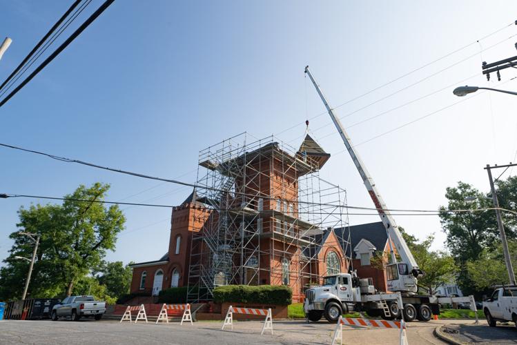 Tower of First United Methodist Church Gets a New Roof