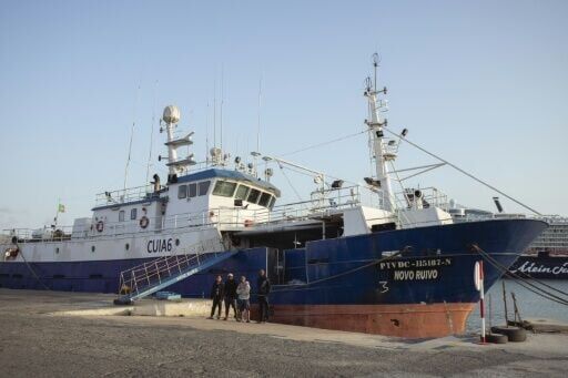 A general view of the tuna longliner fishing vessel Novo Ruivo. Its crew members are stranded with unpaid wages since September 2025