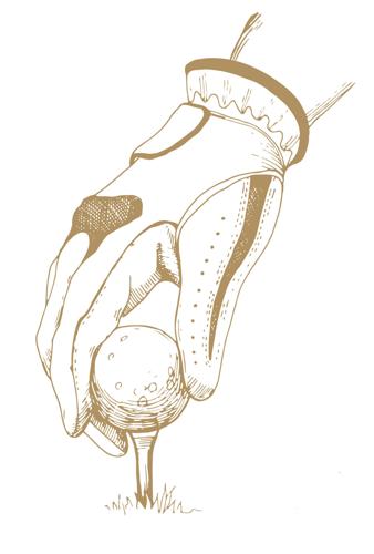 Golf set with basket, shoes, putter, ball, gloves, flag, bag. Vector set of hand-drawn sports equipment. Illustration in sketch style on white background. Handwritten ink lettering.